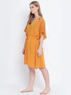 Majestic mustard laced up women nightwear dress