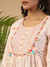 The Wonderland Women Peach Floral Printed Cotton Peplum Tunic With Thread Embroidery