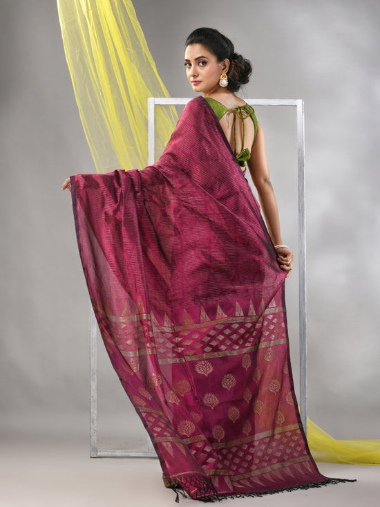 Magenta Silk Matka Soft Saree With Stripes Pattern-MA57SLMT331760031