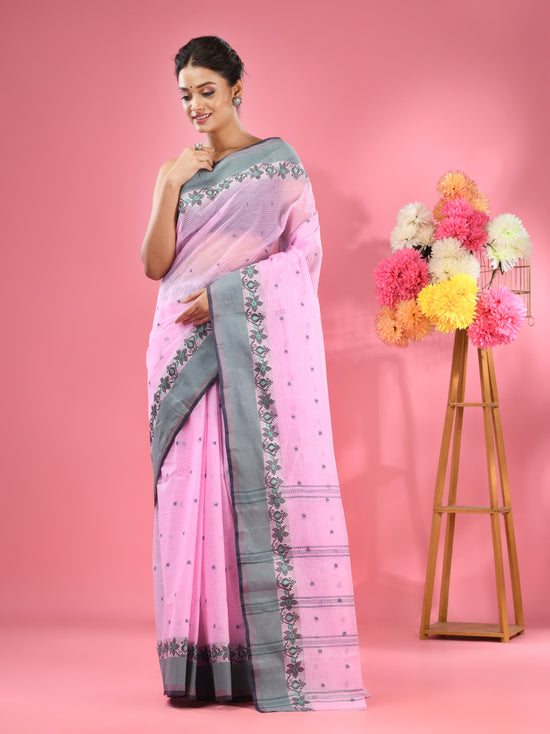 Bubbegum Pink Pure Cotton Tant Saree With Woven Designs-MA51TT43480079