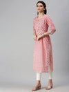 Women's Pink Printed Straight Kurta-JC57-Pink