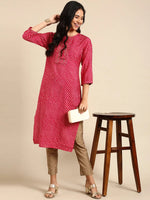 Women's Fuchsia Embellished Straight Kurta-HO-1991-Fuchsia