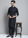 Men's Black Cotton Solid Pathani Kurta with Salwar-JOKP-696Black