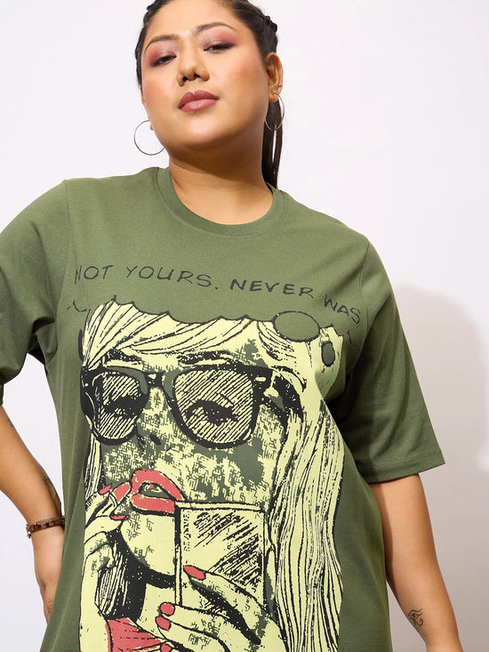 Women Olive Graphic NOT YOURS T Shirt Dress