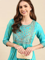 Women's Turquoise Blue Tie Dye Anarkali Kurta-GW-3273-Turquoiseblue