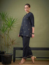 Women Black Rayon Mirror Embroidered Shirt With Palazzos