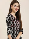 Women Black Printed Straight Kurta-AT-A792-K-Black