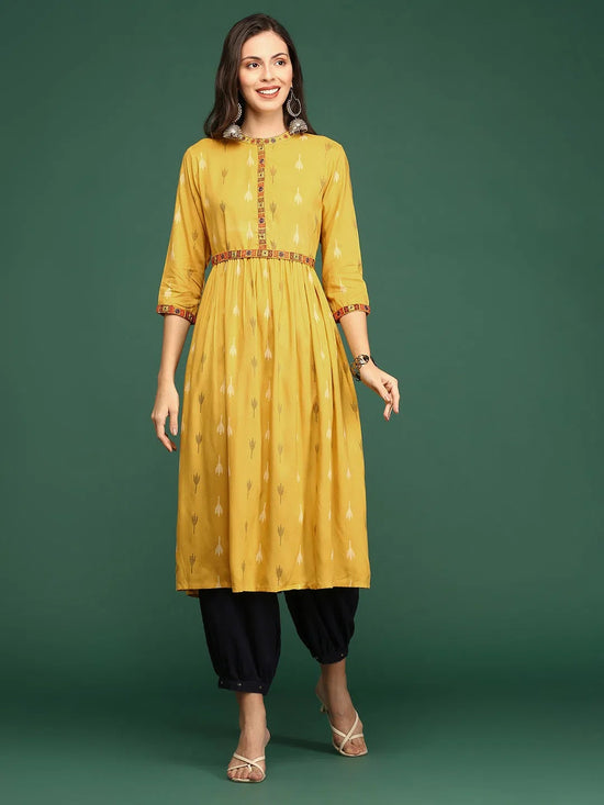 Women's Mustard Solid A-Line Kurta-GW-2237-Mustard