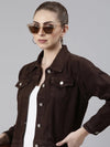 Women Coffee Brown Solid Denim Jacket-GZ-5598-Coffeebrown