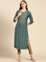 Women's Teal Printed Straight Kurta-GW-2949-Teal