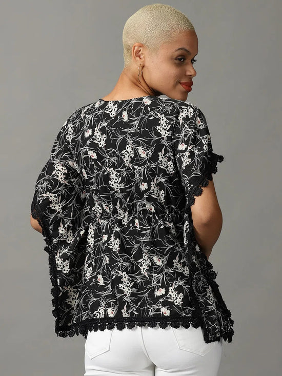 Women's Black Printed Kaftan Top-AE-10547-Black