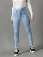 Women's Blue Solid Skinny Fit Denim Jeans-GZ-5352-Blue