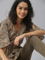 Women's Beige Printed Tops-AE-10306-A-Beigeblack