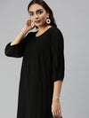 Women's Black Solid A-Line Dress-DW-337-Black