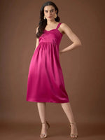 Corset Yoke Midi Dress in Pink Color