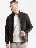 Men Mock Collar Olive Solid Bomber Jacket-ZD-3404-Olive