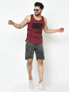 Rigo Maroon Black Placement Print With Curved Bottom Cotton Sleeveless T-Shirt Vest