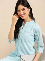 Women's Blue Embroidered Straight Kurta-SKC-3333-Blue