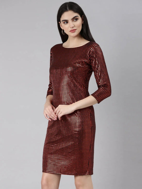 Women Red Checked Bodycon Dress-CM-20810-Red