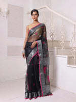 Black Muslin Saree With Zari Woven Nakshi Borders-MA62MS331980028