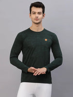 Rigo Bottle Green Self Texture Round Neck Full Sleeve Activewear T-Shirt