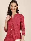 Women Fuchsia Geometrical A-Line Kurta-AT-A1048-Fuchsia