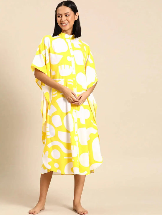 Kaftan with pockets in Yellow Print