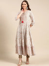 Women's Off White Printed Anarkali Kurta-AT-566-LG-Offwhite