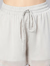 Comfort Soild Grey Ruffled & Elasticated Women Nightwear Shorts