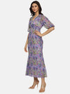 Floral Lavender Shirt Collared Maxi Dress-17346