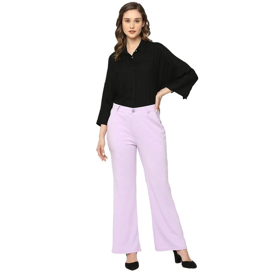 Smarty Pants Women's Cotton Lycra Bell Bottom Lilac Color Formal Trouser