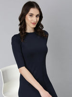 Women Navy Blue Solid A-Line Dress-AE-15880-Navyblue