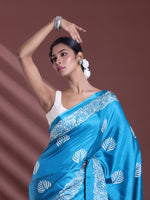 Teal Blue Silk Soft Saree With Texture Print-MA60BSL01400052