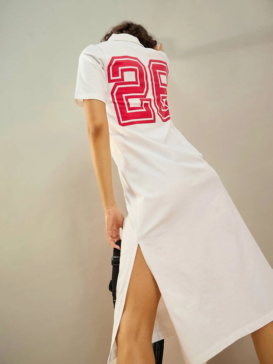 Women White 26 Printed Polo Neck T-Shirt Dress