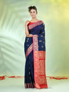 Navy Blue Cotton Saree With Nakshi Zari Borders-MA66BCT431050024