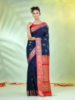 Navy Blue Cotton Saree With Nakshi Zari Borders-MA66BCT431050024