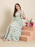 Women Anarkali Turquoise Blue Floral Kurta-ON-744-Turquoiseblue