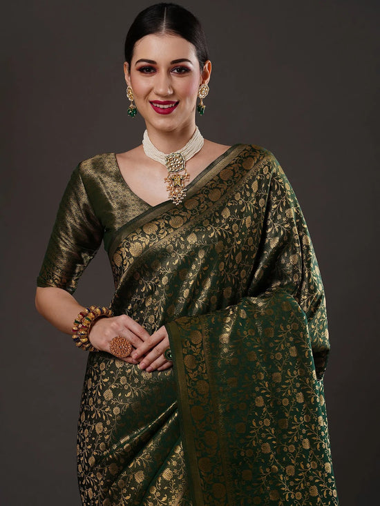 Saree Mall Women's  Blend Green Woven Design Designer Saree With Blouse Piece-14ALEKHA1401