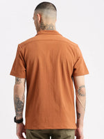 Men Cuban Collar Solid Rust Casual Shirt-FELCO-2206-Rust