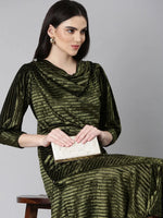 Women Olive Striped Gown Dress-8I-10008-Olive