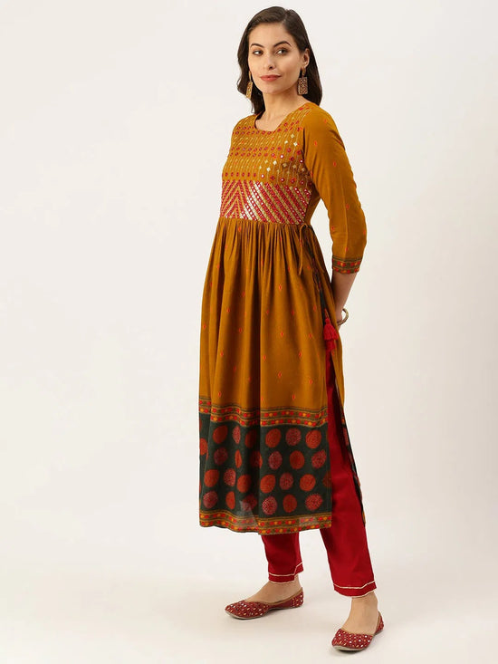 Women's Mustard Printed A-Line Kurtas-GW-2639-Mustard