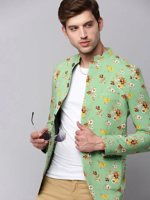 Men Green Printed Blazer-SOBLZ-302-Green