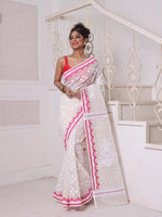 Off White Cotton Handwoven Jamdani Saree-MA64JM401380031