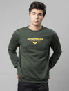 Rigo Bottle Green Placement Print Round Neck Fleece Sweatshirt