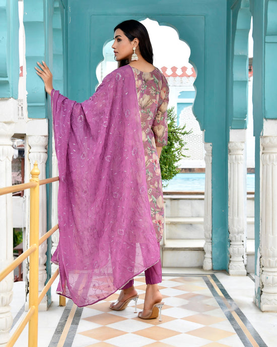 Vaasva Women Purple Tissue Embroidered Suit Set With Solid Pant And Embroidered Dupatta-151VAASPURPLE