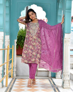 Vaasva Women Purple Tissue Embroidered Suit Set With Solid Pant And Embroidered Dupatta-151VAASPURPLE