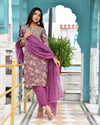 Vaasva Women Purple Tissue Embroidered Suit Set With Solid Pant And Embroidered Dupatta-151VAASPURPLE