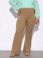 Women Beige Bell Bottom Stretch Trousers