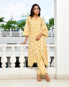 Vaasva Women Yellow Cotton Printed Kurta Pant Set-153VAASSKYLEMON