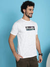 Venitian Men Printed Round Neck White Cotton Lycra T-Shirt